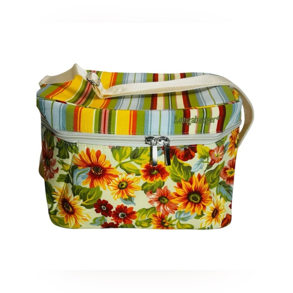 Longaberger Sunflower Floral Stripe Insulated Lunch Bag Cooler Tote NEW IN PKG